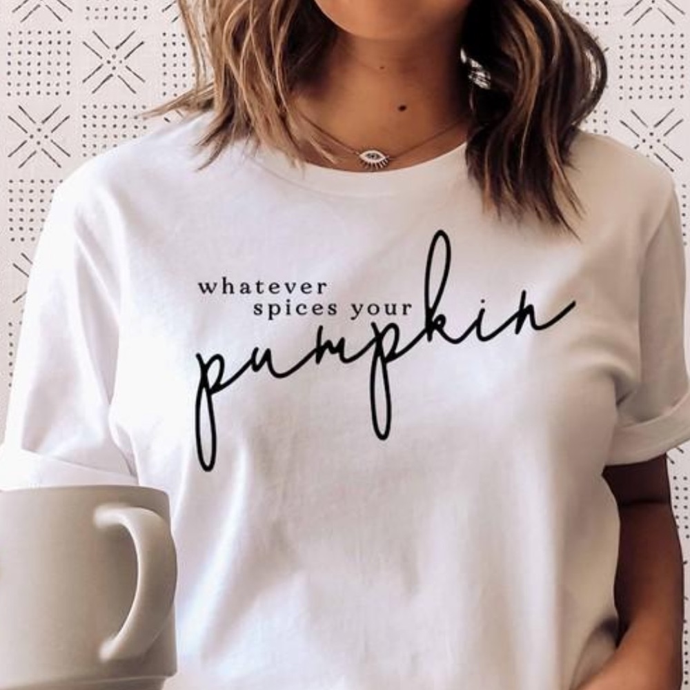 Whatever Spices Your Pumpkin Graphic Tee-Wht